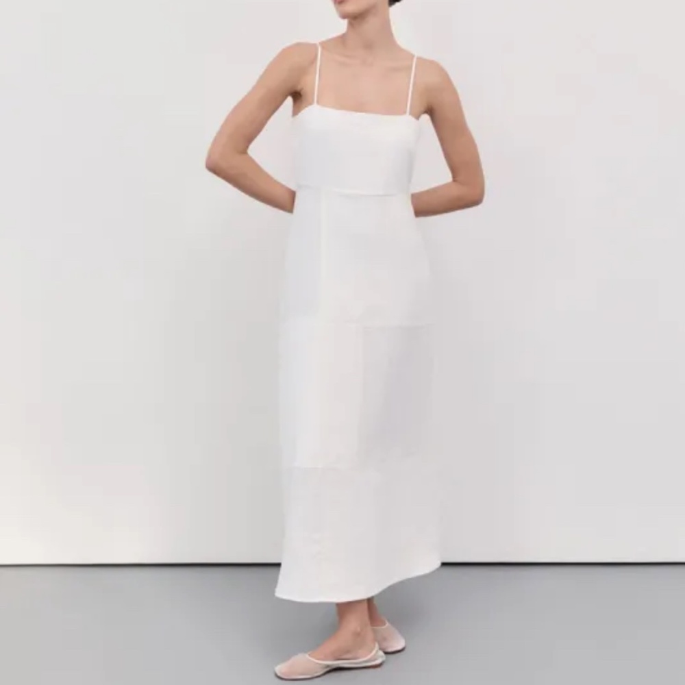 DISSH White Tiered Spaghetti-Strap Midi Slip Dress